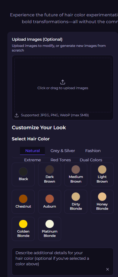 AI Hair Color Changer Interface